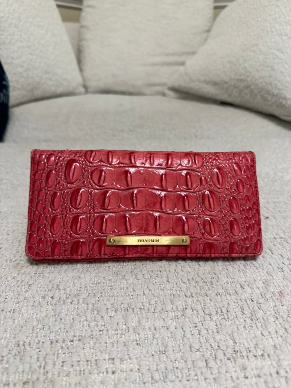 Brahmin Ady Melbourne Wallet Punchy Coral Slim Bifold Leather Wallet Red Pink